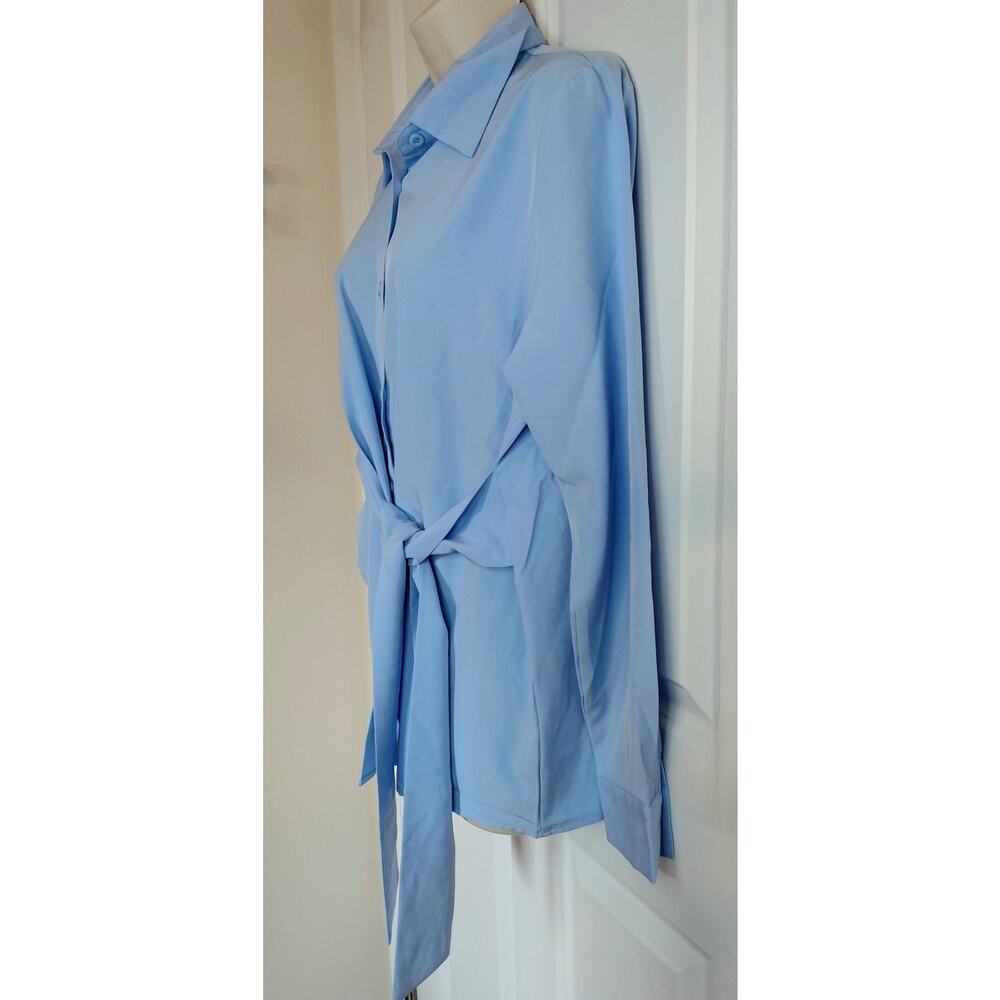 NWT Aureliennes Light Blue Tie-Waist Shirt Oversized Size XS/S Tailored Minimal - Picture 5 of 15